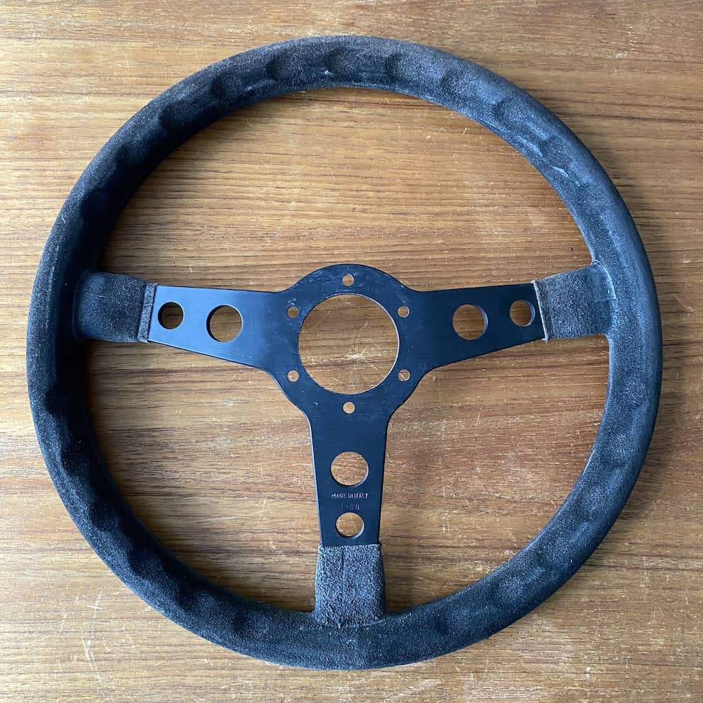 early mint suede Momo Mod07 Steering Wheel - Made 1-88 - Back