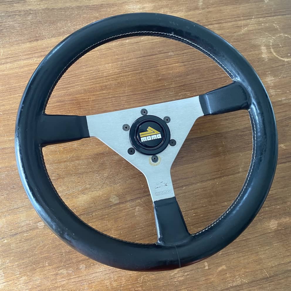 vintage silver Momo Niki Lauda steering wheel - for sale vintage silver Momo Niki Lauda steering wheel - for sale